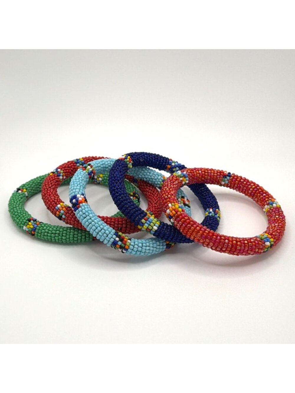 Handcrafted African Beaded Bangle Bracelets Stacked Seed Bead Sliders Set Lot 5 - Picture 15 of 15